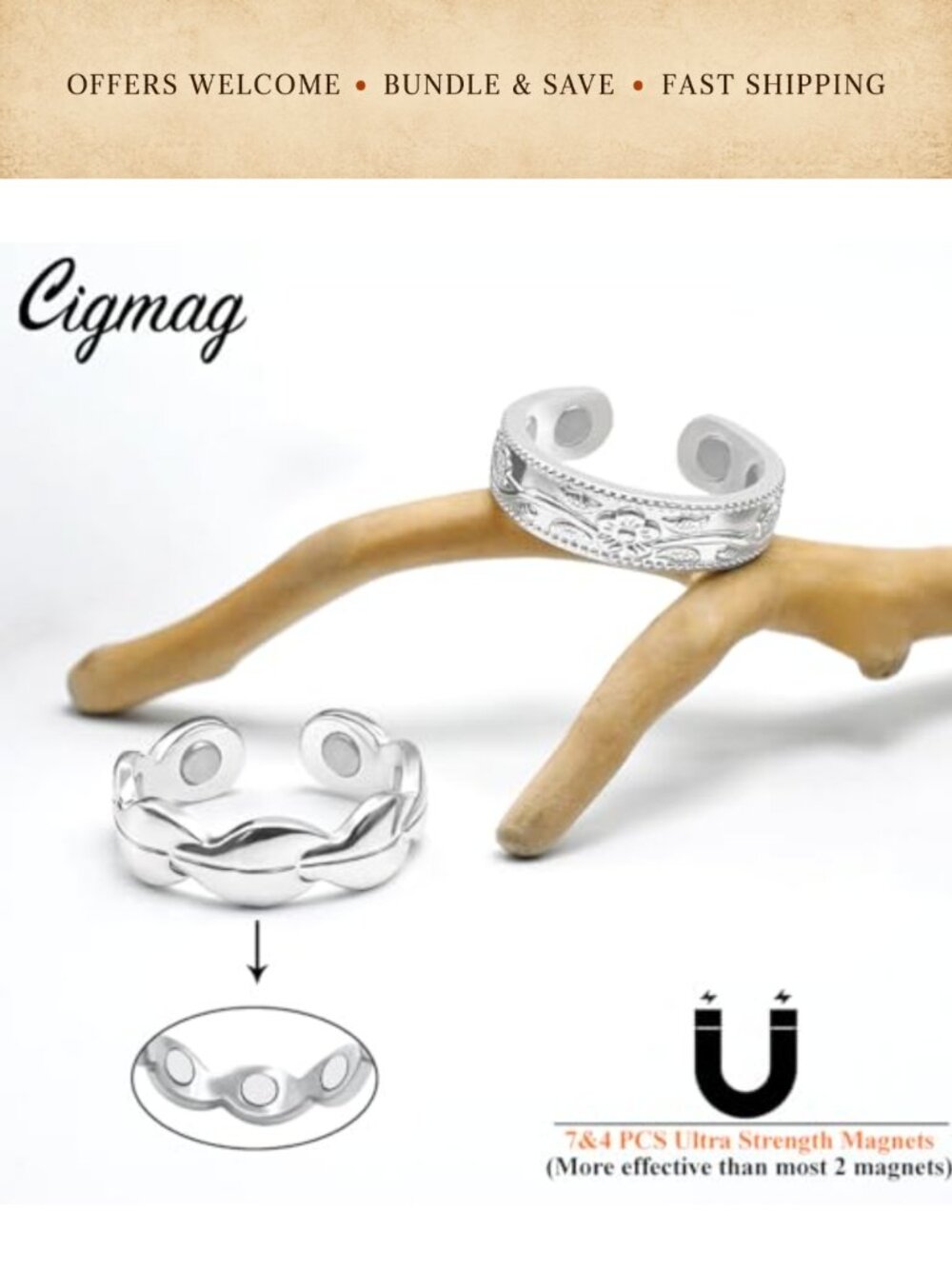 2PC Pure Copper Adjustable Open Rings Fishtail Flower Design Jewelry Gift - Picture 4 of 6